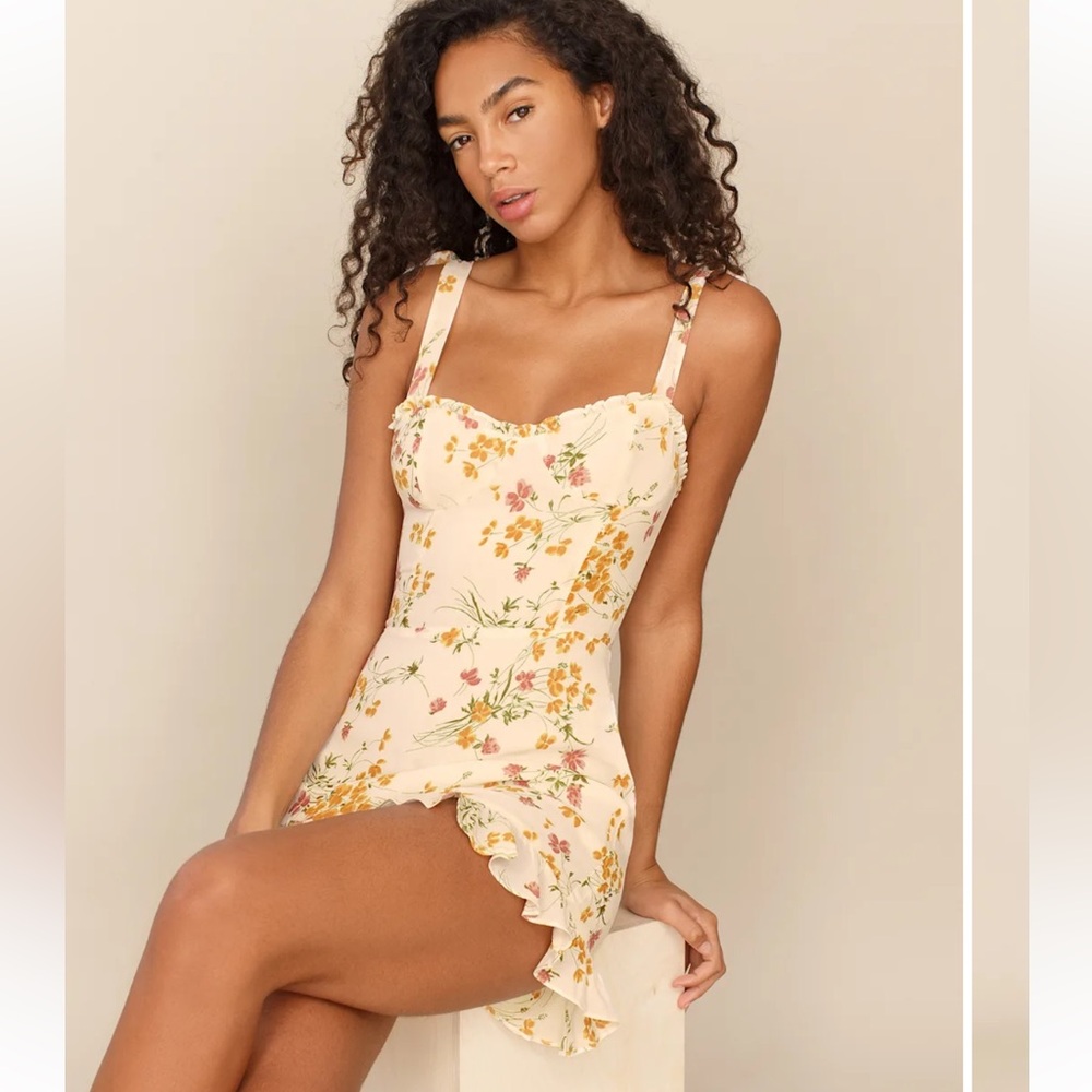 Reformation Cream Floral Mini Dress